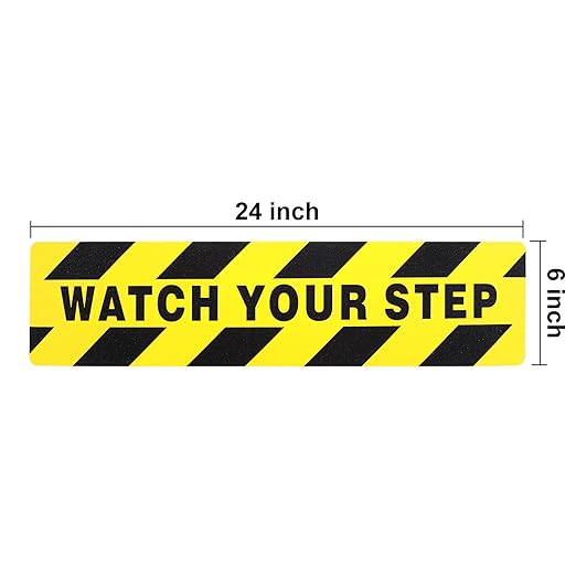 Boao 12 Pieces Watch Your Step Stickers Sign 6 x 24 Inch Caution Watch Your Step Floor Decals Warning Sticker Adhesive Tape Anti Slip Abrasive Tape for Workplace Safety Wet Floor Caution