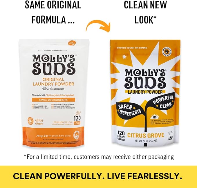 Molly's Suds Original Laundry Detergent Powder | Clean Laundry Detergent Powder for Sensitive Skin | Simple, Effective Ingredients, Stain Fighting | 240 Loads (Citrus Grove)
