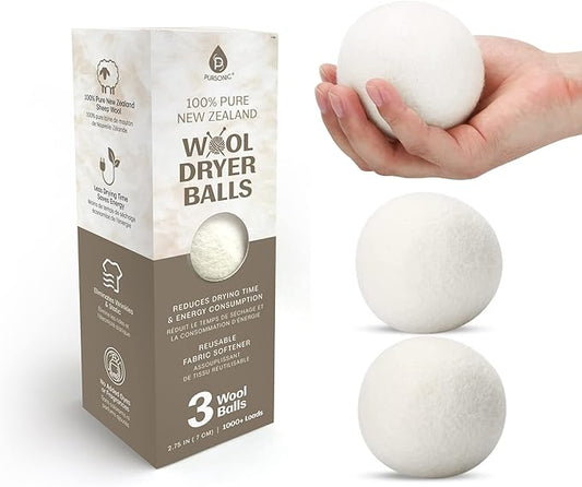 Pursonic Laundry Wool Dryer Balls – Reusable Dryer Balls Made from 100% Pure New Zealand Wool – Natural Fabric Softener Balls - Saves Drying Time/Energy Consumption (Pack of 3)