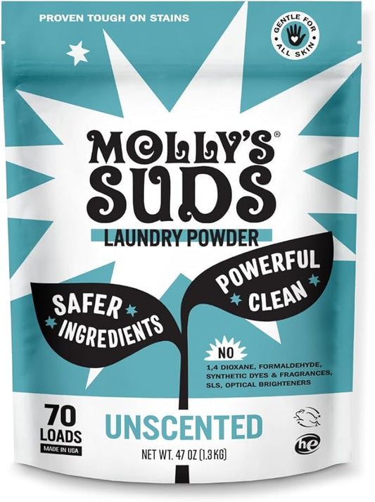 Molly's Suds Original Laundry Detergent Powder | Clean Laundry Detergent Powder for Sensitive Skin | Simple, Effective Ingredients, Stain Fighting | 70 Loads (Unscented)