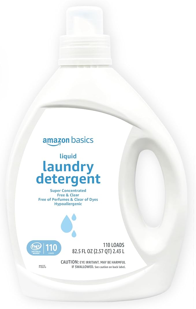 Amazon Basics Concentrated Liquid Laundry Detergent, Free of Perfumes & Clear of Dyes, 110 loads, 82.5 Fl Oz (Previously Solimo)