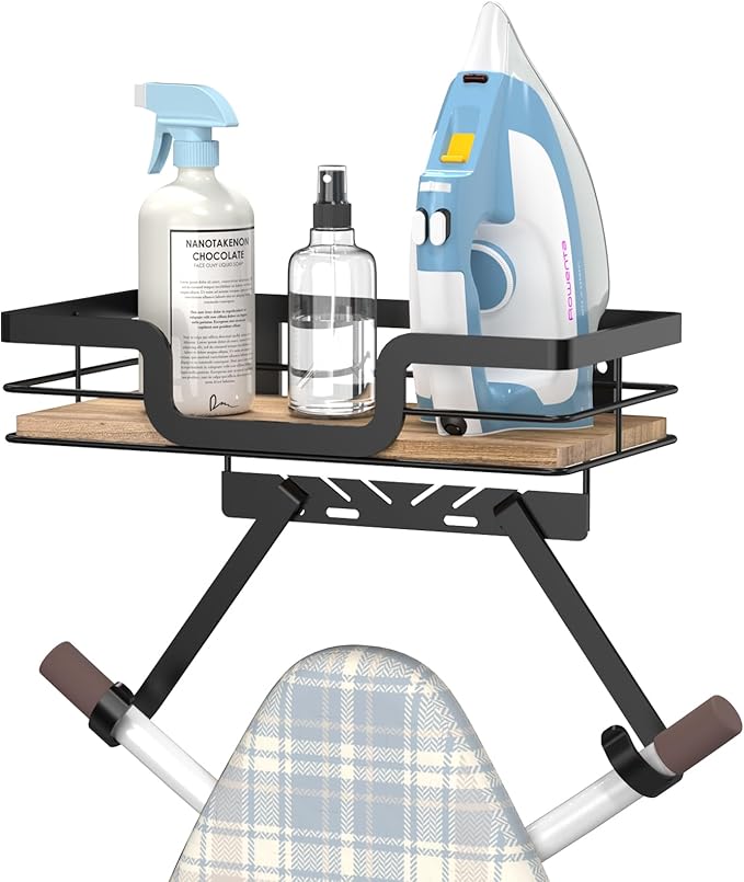 Ironing Board Holder Wall Mount, Laundry Room Organization Storage, Black, T&V Shaped Space Saving Ironing Board Hanger for Laundry Room Decor and Accessories