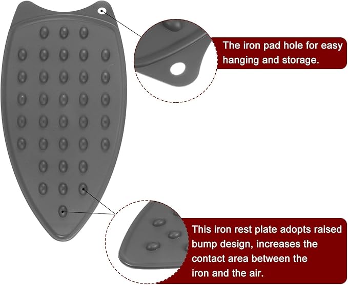 HARFINGTON Silicone Iron Rest Pad, Multipurpose Iron Hot Resistant Mat Iron Rest Plate for Ironing Board Hot Heat Resistant Steam Compact Mat, Grey