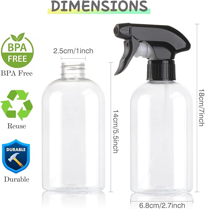Bynccea Spray Bottle Empty Spray Bottles PET -10 oz/300 ml Plastic Water Sprayer bottles Refillable Containers Fine Mist Small Spray Bottles for Cleaning Solutions, Cooking, Hair