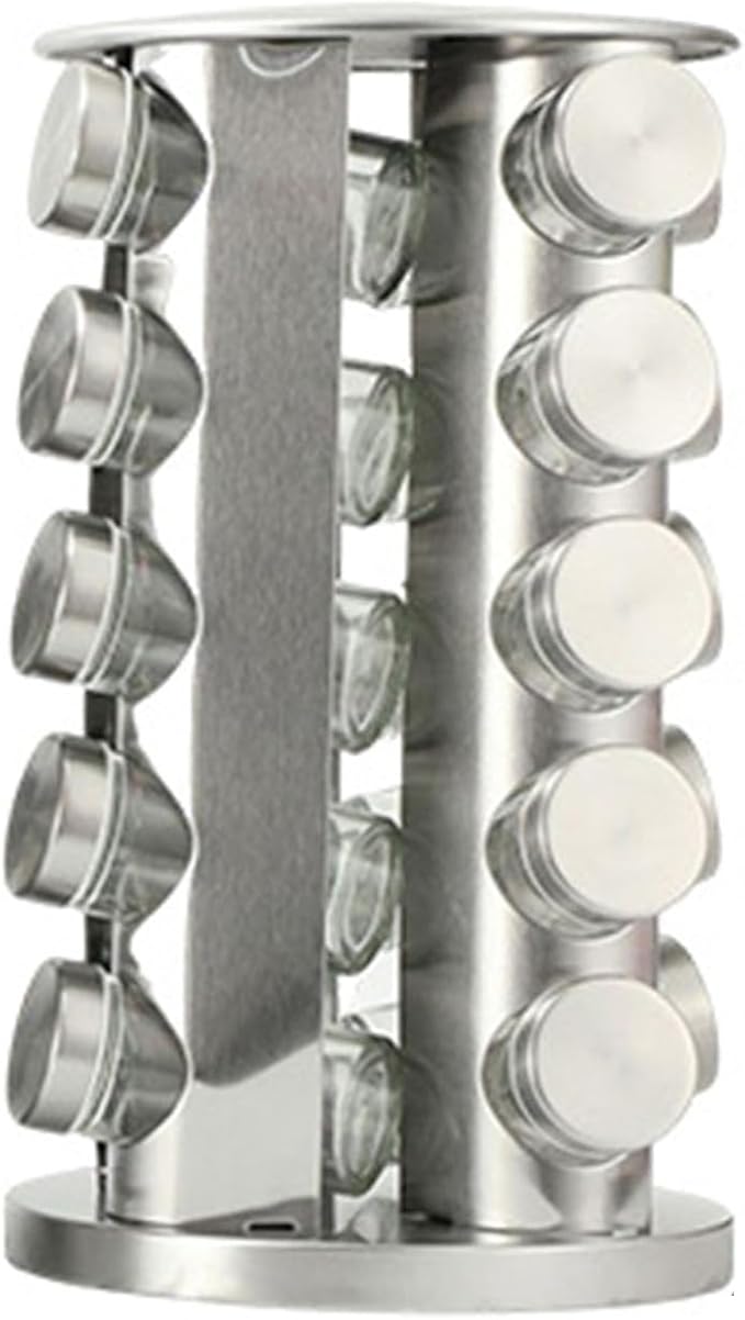Spice Rack, Spice Rack Organizers for Countertop, Rotating Countertop Spice Rack, Revolving Spice Rack for Kitchen, Kitchen Gadgets, Organizer Rack with Spice Jars (Silver, RoundHead_20Jars)