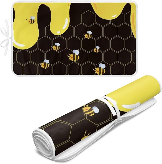 Cute Ironing Mat for Table top Washer,Dryer,Countertop,Bee Portable Iron Pad Blanket for Washer Dryer Countertop Travel 32 x 16 Inch Small Ironing Pads,Yellow