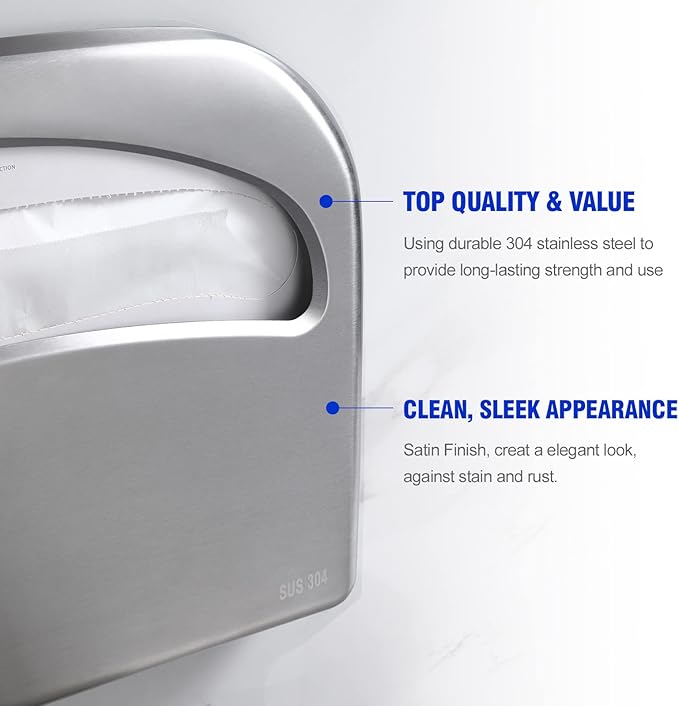 Toilet Seat Cover Dispenser Wall Mount Commercial, Half Fold Toilet Seat Cover Dispenser, 304 Stainless Steel, 16-Inch