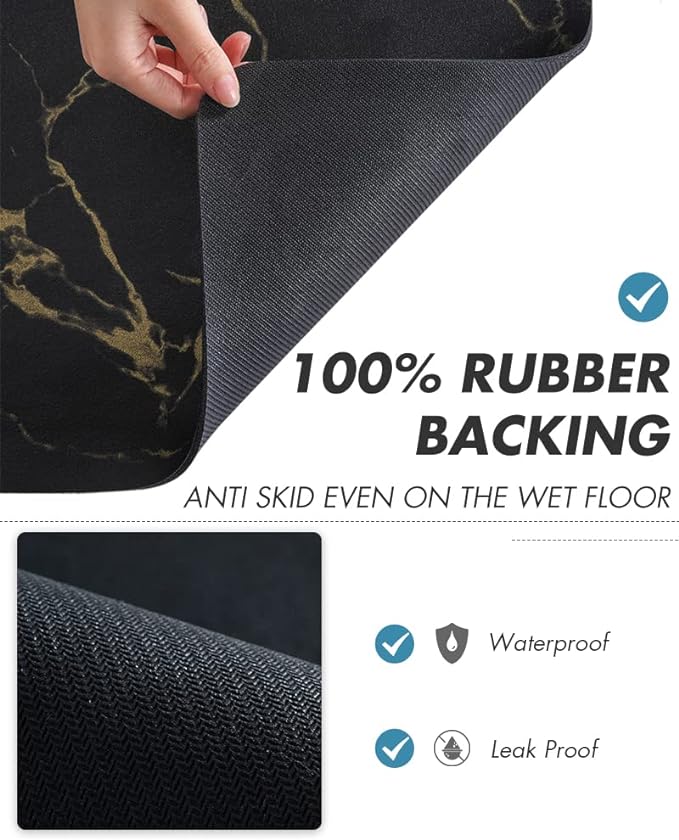 AMOAMI Coffee Mat - Hide Stain Rubber Backed Absorbent Dish Drying Mat for Kitchen Counter - Black & Gold