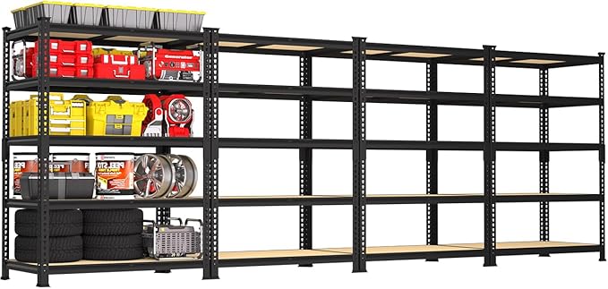 PrimeZone 36" x 16" x 72" Heavy Duty Storage Shelves - 5 Tier Adjustable Garage Storage Shelving, Metal Storage Utility Rack Shelf Unit for Warehouse Pantry Closet Kitchen, Black, 4 Pack
