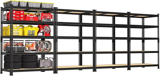 PrimeZone 36" x 16" x 72" Heavy Duty Storage Shelves - 5 Tier Adjustable Garage Storage Shelving, Metal Storage Utility Rack Shelf Unit for Warehouse Pantry Closet Kitchen, Black, 4 Pack