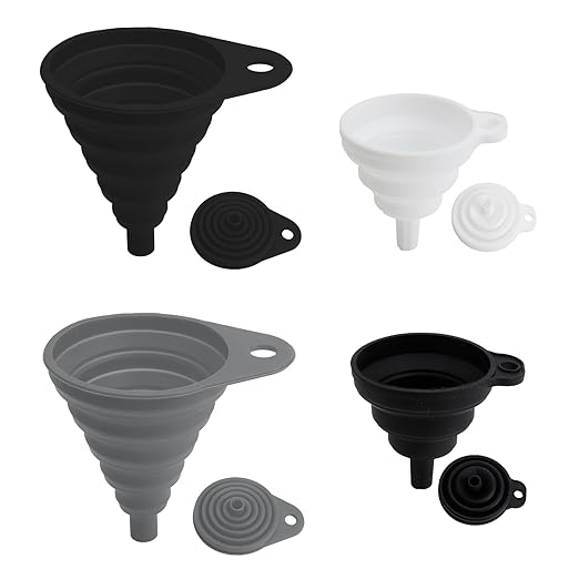 Kitchen Funnel Set, Food Grade Foldable Small and Large Funnel, Silicone Collapsible Funnels, Flexible Funnels for Kitchen Use Filling Bottles Liquid Powder Transfer Kitchen Gadgets Accessories, 4PCS