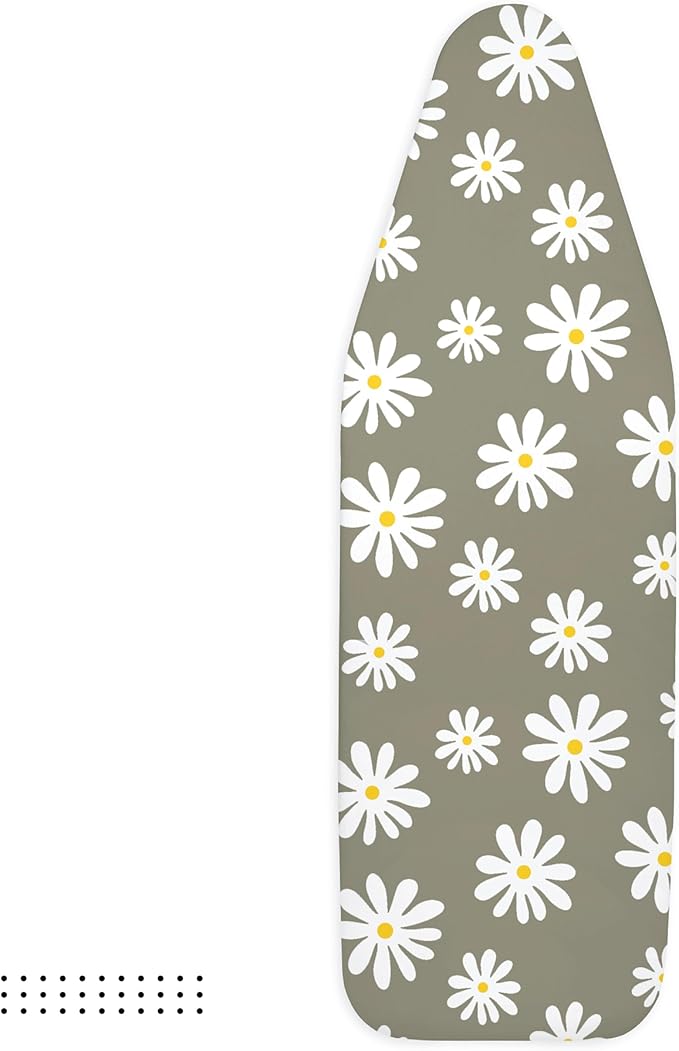 Encasa XO Ironing Board Cover and Pad 28"x12" - Thick 3mm Felt Padding, Drawstring Tightening & Lock, Easy Fit, Scorch & Stain Resistant, Fits Mini Ironing Board - Daisy Grey
