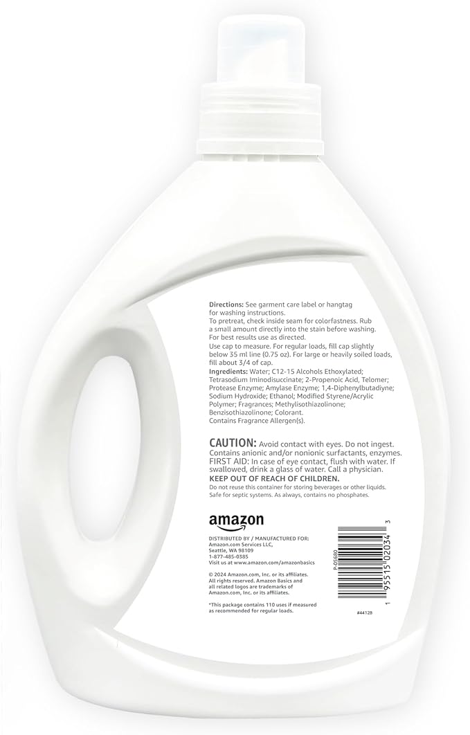 Amazon Basics Concentrated Liquid Laundry Detergent, Lavender, 110 loads, 82.5 Fl Oz (Previously Solimo)