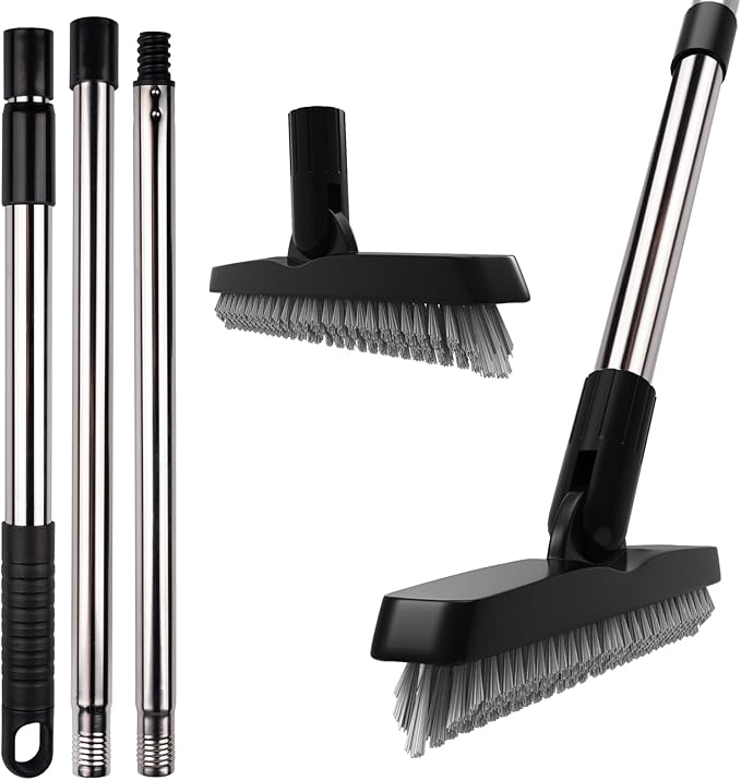 ITTAHO 2 Pack Grout Brush with Long Handle, Swivel Cleaning Grout Line Scrubber - Extendable Durable Handle Grout Cleaner Brush for Bathroom,Tile,Baseboard,Walk in Shower,Corner & Narrow Space (Black)