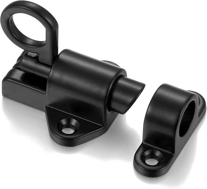 3 Packs Self-Closing Latches，Black Spring Door Lock，Resilient Bolt Latch Aluminum Alloy Safety Automatic Spring Barrel Slide Door Lock with Screws,Used for Gate,Window and Cabinet etc…