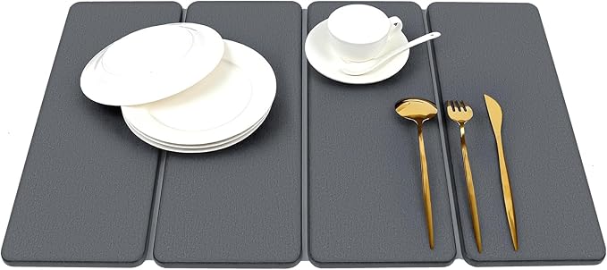 Large Stone Dish Drying Mat for Kitchen Counter, HQAUT 24×16" Collapsible Quick Drying Dish Mats, Ultra Absorbent Diatomaceous Earth, Non-Slip Dishes Drainer Drying Mat, Easy to Clean
