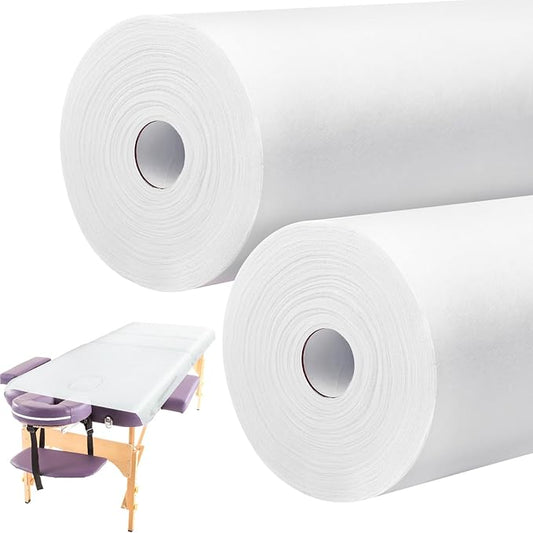 Tudomro 2 Roll Disposable Non Woven Bed Sheets 24 x 71 Inch Massage Table Paper Covers Non Woven Fabric Massage Sheets Waterproof Spa Breathable Bed Cover for Beauty Salon, Hotels(White)