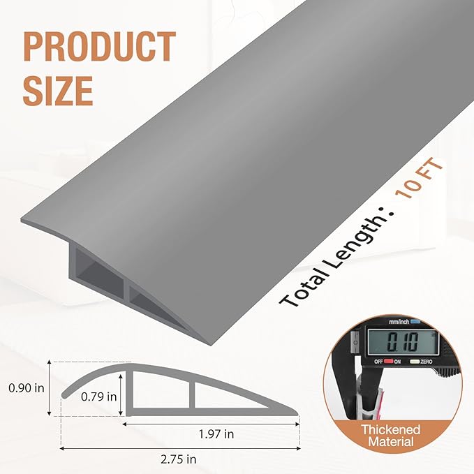 Floor Transition Strip Self Adhesive Vinyl Door Threshold for Doorways Carpet Edging Trim Overlap Edge Reducer for Laminate Floor, Carpet, Tile (Gray, 3/5" to 4/5", 10Ft)