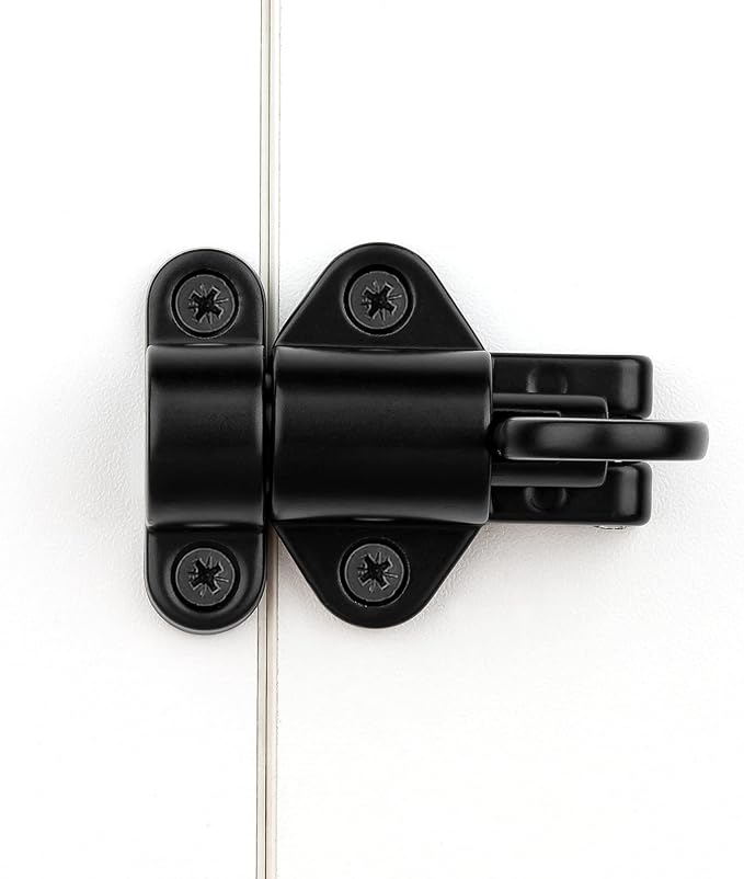 5 Packs Self-Closing Latches，Black Spring Door Lock，Resilient Bolt Latch Aluminum Alloy Safety Automatic Spring Barrel Slide Door Lock with Screws,Used for Gate,Window and Cabinet etc