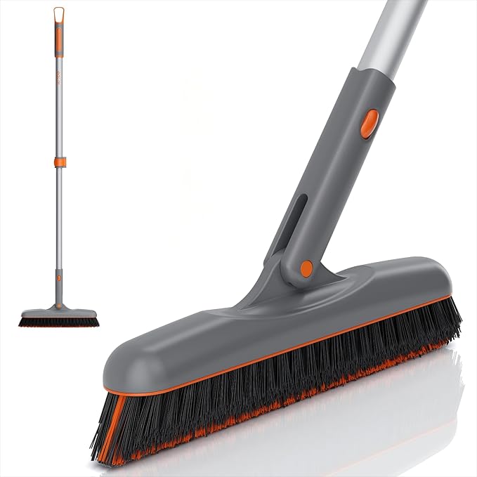Eazer Grout Brush with Long Handle, 180°Rotation Tile Grout Cleaning Brush, V-Shape Shower Scrubber Cleaner, Stiff Bristle for Cleaning Bathroom Tile Floors - 53in