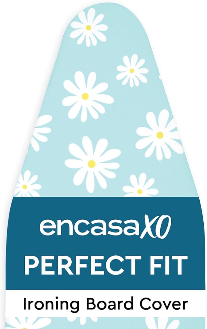 Encasa XO Ironing Board Cover and Pad 54"x15" - Thick 3mm Felt Padding, Drawstring Tightening & Lock, Easy Fit, Scorch & Stain Resistant, Fits Standard Large Ironing Board - Daisy Blue