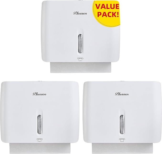 Paper Towel Dispenser Wall Mount Commercial Pack of 3 White Holder Fits Multifold Hand Towels for Kitchen Bathroom