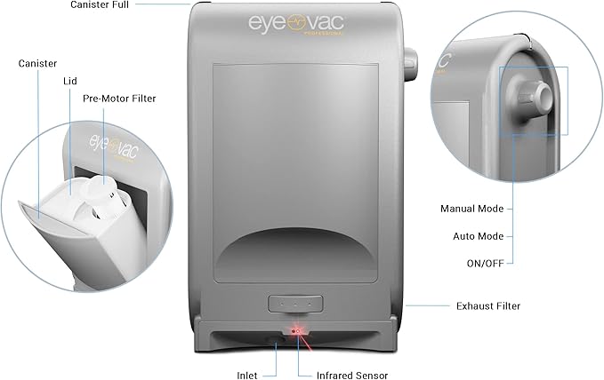 EyeVac Pro Touchless Vacuum Automatic Dustpan - Ultra Fast & Powerful - Great for Sweeping Salon Pet Hair Food Dirt Kitchen, Corded Canister Vacuum, Bagless, Automatic Sensors, 1400 Watt (Sliver)