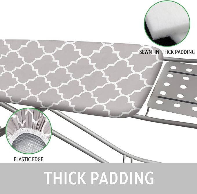 Ironing Board Cover and Pad 15x54 Inch Standard Ironing Board Cover with Elastic Edge and Hook and Loop Fasteners Scorch and Stain Resistant Cotton Ironing Covers with Thick Padding