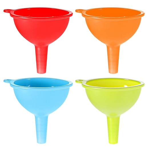 4 Pack Kitchen Silicone Funnel, Kitchen Funnel Set, Canning Silicone Funnels, Wide Mouth Canning Funnels for Jars Bottles, Liquid Oil Transfer, Multi Color