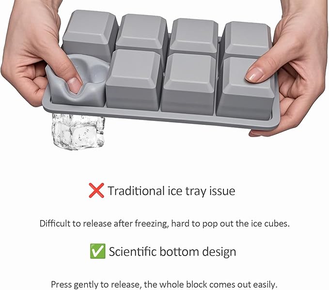 2 Pack Silicone 2 Inch Large Ice Cube Molds for Cocktails Wine Fruit and Bourbon Whiskey Easy Release Ice Cube Tray with Lid Ideal for Cold Drinks and Entertaining Gatherings (Grey)