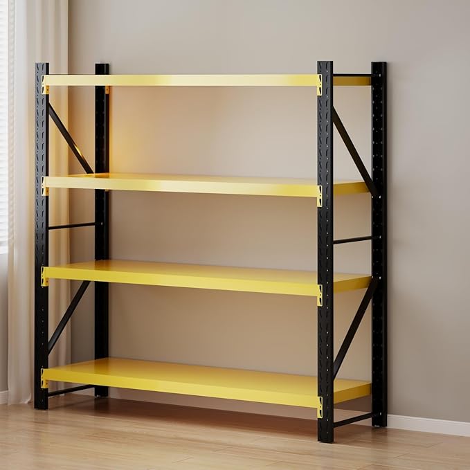 Storage Shelves Heavy Duty, Metal Garage Shelving Units, 4 Tier Storage Rack Shelf, Steel Industrial Shelving, Adjustable Standing Shelf for Basement/Warehouse Yellow and Black, W47.24*D19.69*H78.74