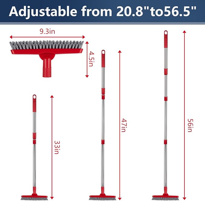 ITTAHO 2 Pack Grout Brush with Long Handle, Swivel Cleaning Grout Line Scrubber - Extendable Durable Handle Grout Cleaner Brush for Bathroom,Tile,Baseboard,Walk in Shower,Corner & Narrow Space (Red)