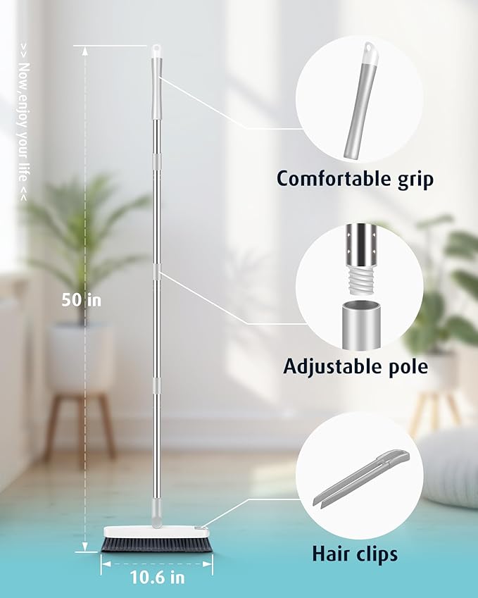 AIR U+ Grout Brush with Long Handle 180° Swivel Scrub Brush with Tweezers to Hair Clip V-Shape Grout Line Scrubber Stiff Bristles for Deep Cleaning Crevice, Tile Line, Shower, Kitchen, Corners(White)