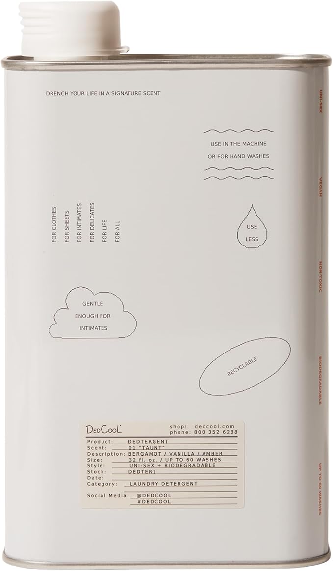 DedCool Liquid Laundry Dedtergent | 01 Taunt | Luxurious Long-Lasting Signature Scent Detergent | Effective Stain Removal | Infused with Natural Essential Oils | Non-Toxic | 60 Washes | 32 fl oz