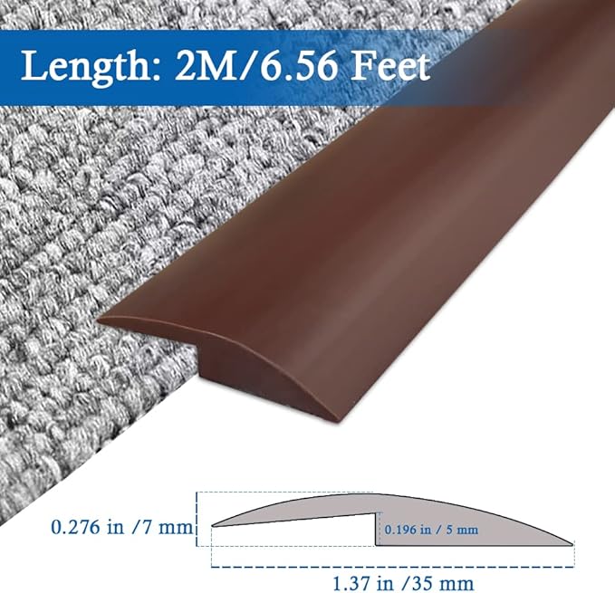 Floor Transition Strip Self Adhesive Carpet & Flooring Transitions Edging Trim Strip PVC Threshold Transitions Suitable for Threshold Height Less Than 5mm (6.56Ft, Brown)