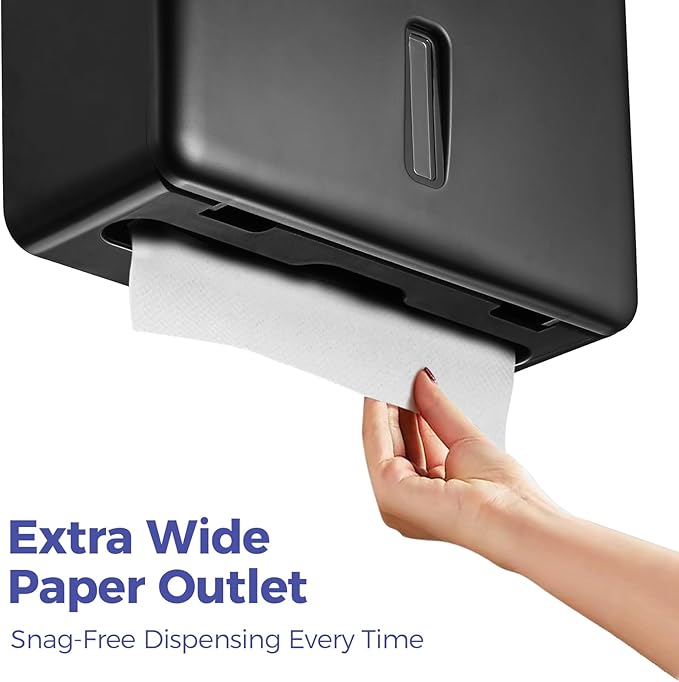 2-Pack Multifold Paper Towel Dispenser Wall Mount (Black) – Large Capacity C-Fold, Trifold, and Folded Commercial Hand Towel Holder for Bathroom & Restroom – Adhesive or Screw Mounted
