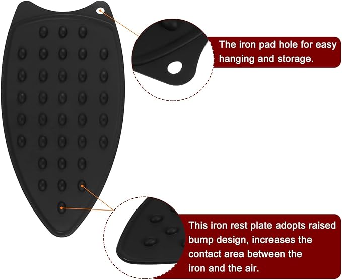 HARFINGTON Silicone Iron Rest Pad, Multipurpose Iron Hot Resistant Mat Iron Rest Plate for Ironing Board Hot Heat Resistant Steam Compact Mat, Black