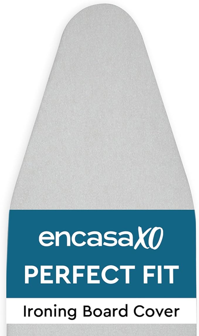 Encasa XO Ironing Board Cover and Pad 54"x15" - Thick 2mm Foam Padding, Drawstring Tightening & Lock, Heat Reflective, Scorch & Stain Resistant, Standard Large Ironing Board - Silver Premium