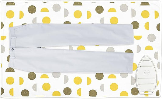 Encasa XO Ironing Mat/Pad (Large 48"x28") with 3mm Padding & Silicone Iron Rest for Steam Pressing on Tabletop or Bed - Heat Resistant, Portable, Quilting & Travel Blanket - Yellow Moon