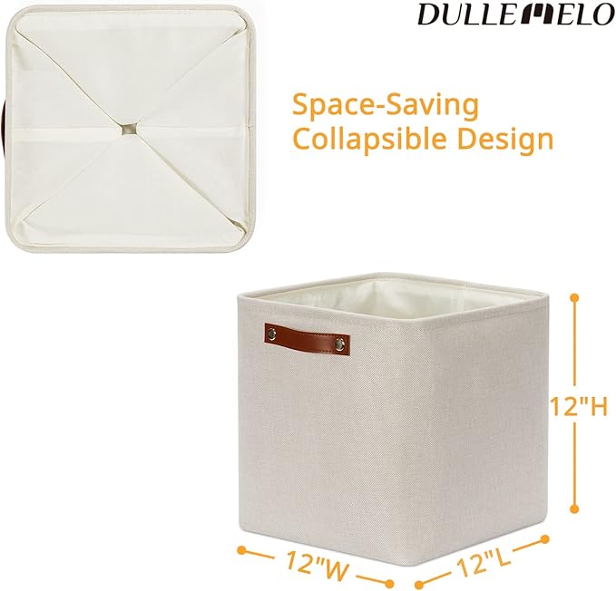 DULLEMELO Baskets For Organizing, Cube Storage Bins 12x12 Storage for Toys, Books and Clothes, Foldable Storage Bin for Office, Home, Shelves, Closets Organizing(4 Pack - 12" Beige)