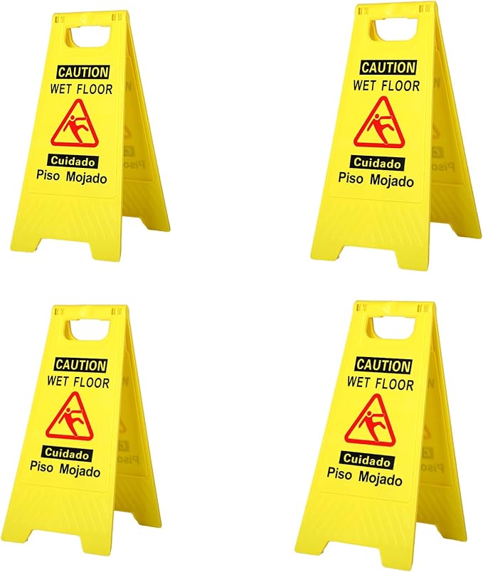 CERLMLAND wet floor signs 4 piece double-sided sign alerts clear identification using black text and red graphics Widely used in various business environments