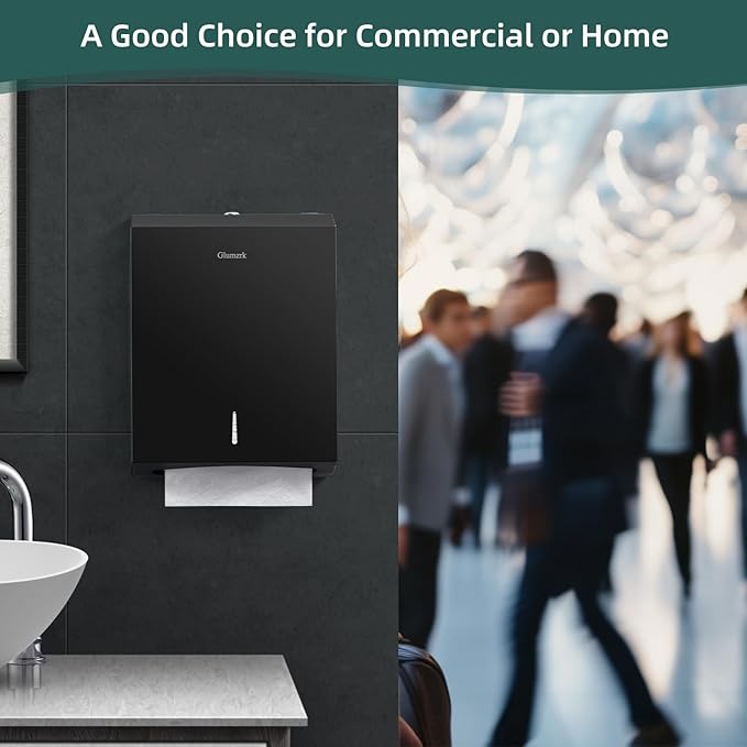 Paper Towels Dispenser Wall Mounted with Key Lock, Multifold C Fold Trifold Hand Towel Dispenser, Stainless Steel Tissue Holder Large Capacity Elegant for Bathroom Commercial, Black