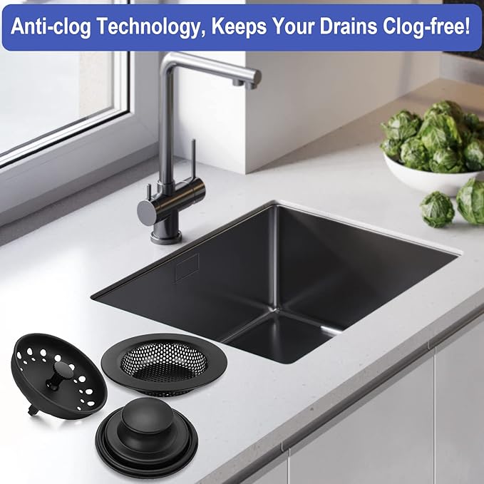 Kitchen Sink Drain Strainer 3 Pack Stainless Steel Sink Stopper, Anti-Clogging Kitchen Sink Drain Basket for Kitchen Sink Strainer Replacement Set (Black, 3 Pack)