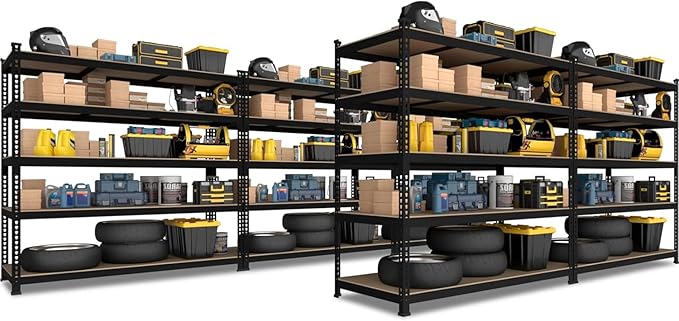 PrimeZone 5 Pack Heavy Duty Storage Shelves - 47" W x 18" D x 71" H 5 Tier Adjustable Garage Storage Shelving, Metal Storage Utility Rack Shelf Unit for Warehouse Pantry Closet Kitchen, Black