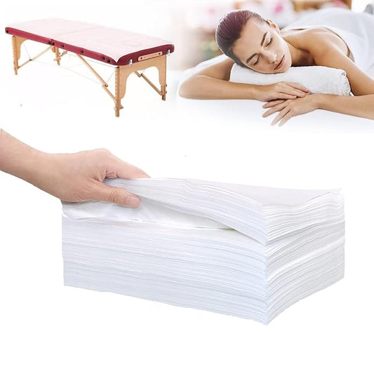 50Pcs Disposable Massage Table Sheets 31.5" x 71" Non-Woven Fabric Bed Covers for Ultimate Hygiene and Comfort in Massage, Tattoo, and Spa Treatments, Breathable and Durable Sheets(White)
