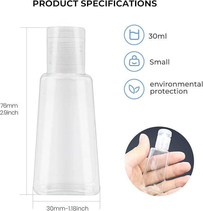 INNOLIFE 12 Pack 1oz Flip Cap Squeeze Bottles, Clear Plastic Travel Bottle, 30ml Refillable Empty Bottles BPA Free Container for Liquid, Lotions, and Toiletries