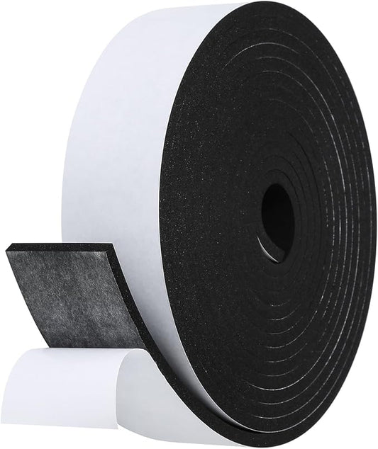 Weather Stripping Door Seal Strip- 2 Inch X 1/4 Inch X 16Feet, Strong Adhesive, Lightproof, Soundproof, Weatherproof Foam Tape Insulation for Sliding Door, Front Door Frame, Windows- Black