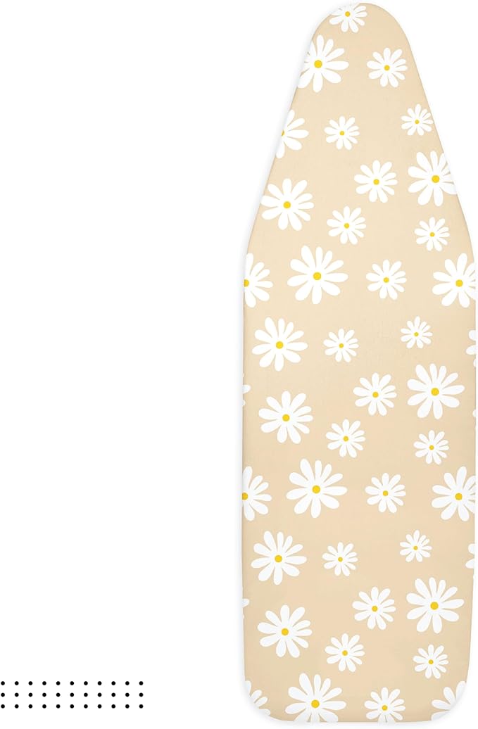 Encasa XO Ironing Board Cover and Pad 28"x12" - Thick 3mm Felt Padding, Drawstring Tightening & Lock, Easy Fit, Scorch & Stain Resistant, Fits Mini Ironing Board - Daisy Beige