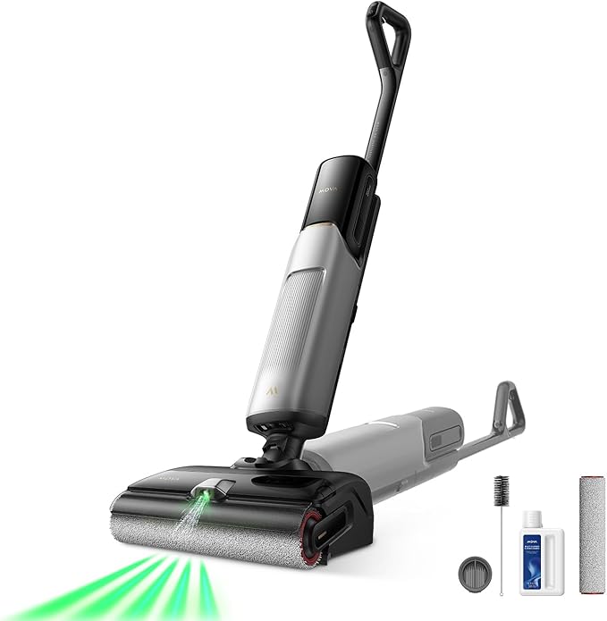 Mova X4 Pro Wet Dry Vacuum Cleaner, 20000Pa Cordless Vacuum Mop with Zero Tangle, Hot Water Mopping for Sticky Messes,194℉ Hot Air Self Drying, 180° Lie Flat, Push-in Charging Station, LED Display