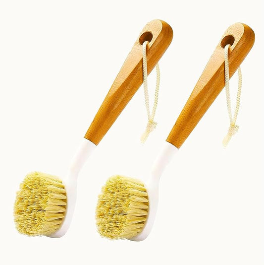 Wooden Dish Brush, Natural Bristle Dish Brushes with Handle, Wooden Handle Soft Scrubber Kitchen Brush for Dishes and Vegetables